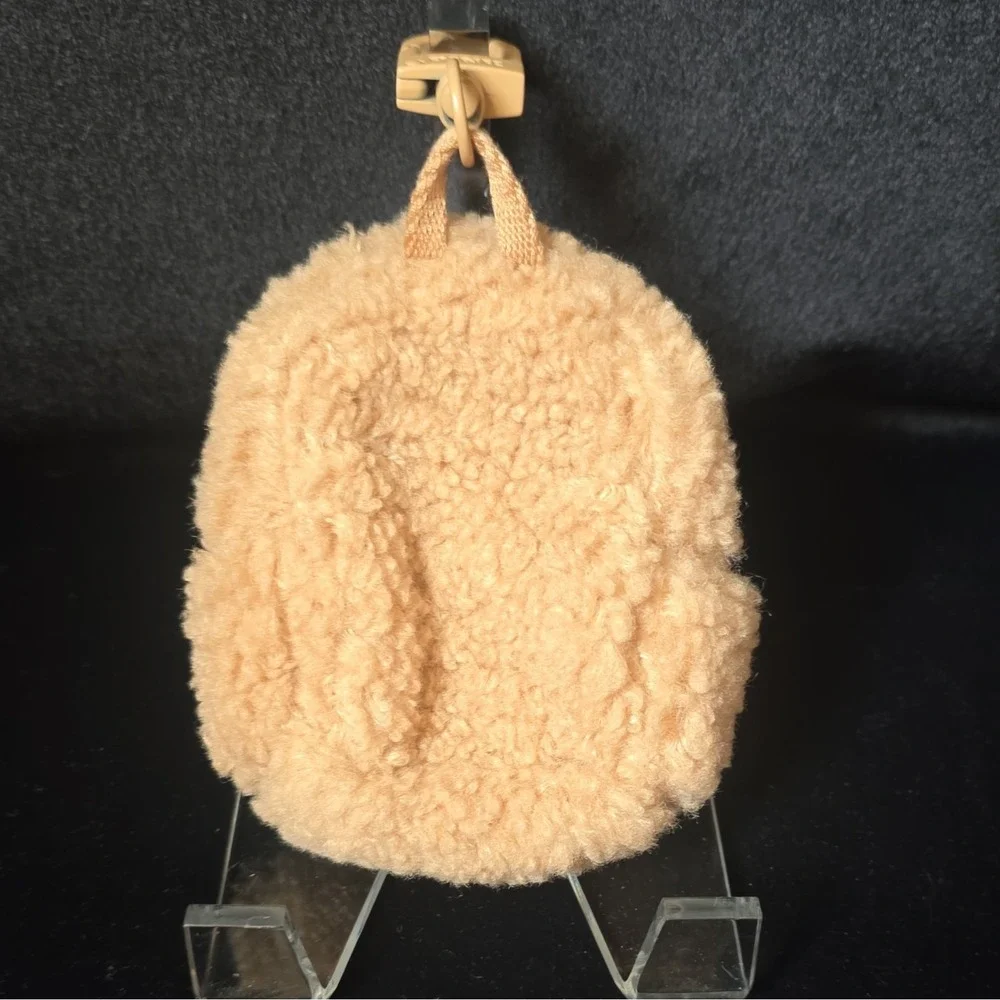 PINK Beige Sherpa Mini Backpack Keychain Bag Charm Clip Keyring Zipper